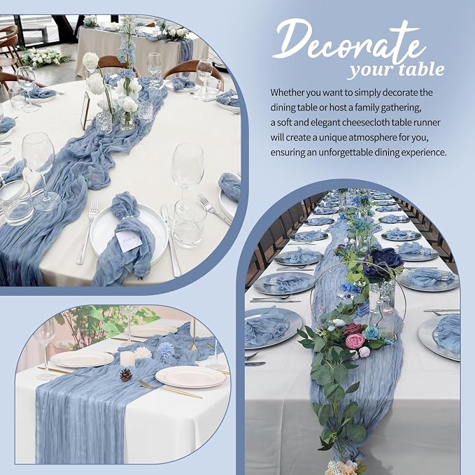 Pesonlook Cheesecloth Table Runner Dusty Blue, 10 Pack 17.7x108 inch, Long | - Image 4