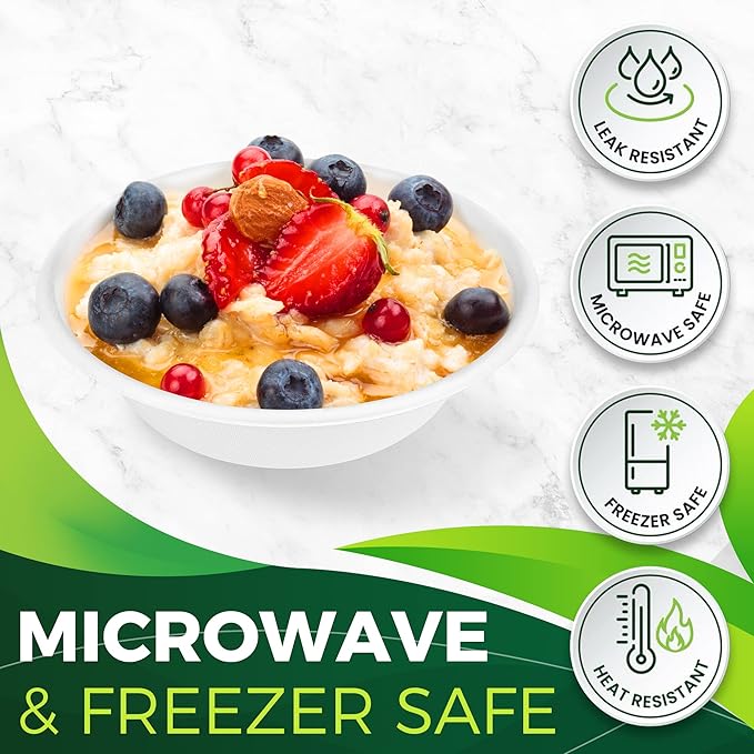 Paper Bowls 16 oz [150-Pack], Heavy Duty Disposable Bowls Perfect for Hot Soup and Milk Cereals, 100% Compostable and Eco-Friendly Made from Bagasse