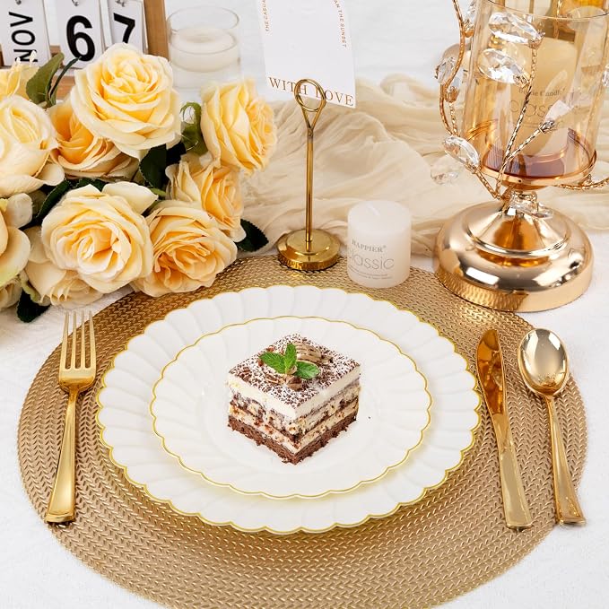 YOUBET 60PCS Ivory Scalloped Plastic Plates - Image 7