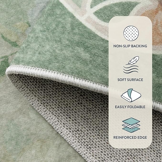 Lahome Washable Rugs 8x10,Boho Green Rugs for Living Room,Floral Vintage Bedroom Rug Non Slip Carpet for Living Room Farmhouse,Dining Room,Kids Playroom (8'X10',Green)