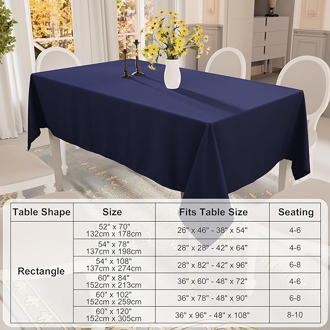 Smiry 4 Pack Rectangle Table Cloth, Waterproof Anti-Scratch Polyester Tablecloth, Decorative Washable Fabric Table Cover for Dining, Buffet, Parties and Outdoor, 60x84, Navy
