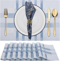 Winknowl Placemats Set of 8, Heat Resistant Stain Resistant Woven Vinyl Insulation Place mats, Durable Washable Elegant Table Mats for Kitchen Dining Table Decor (Geometric Blue)