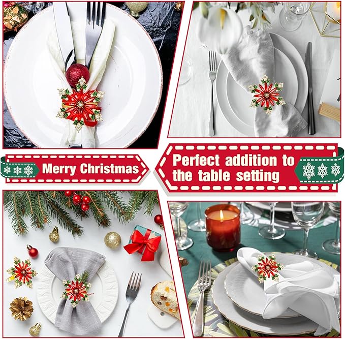 ZeeDix Christmas Crystal Snowflake Napkin Rings Set of 6- Rustic Dinner Tables Setting Decoration for Wedding Receptions, Christmas Holiday Party Dinner Parties