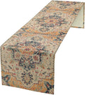 Bohemia Orange Table Runner, Rustic Farmhouse Vintage Geometric Floral Print by JanJCurt