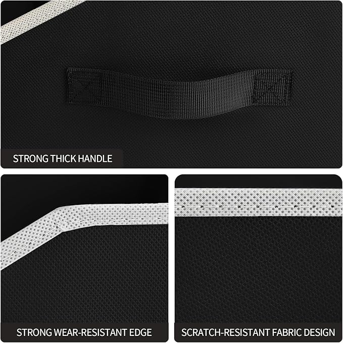 Cube Storage Bins - 6 Pack Trapezoid Storage Bins, Closet Organizers and Decorative Storage, Storage Baskets with Handle, Large Storage Basket for Home, Black