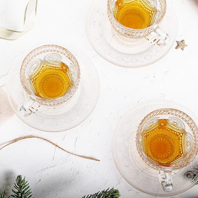 Glass Tea Cups and Saucers Set of 6 - Image 6