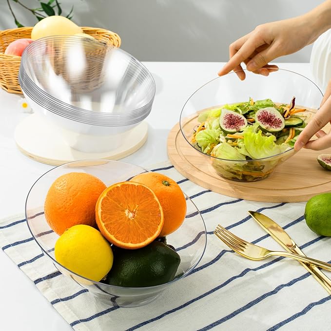 Goodluck 20 Pack Clear Plastic Serving Bowls for Party - 20 OZ Angled Disposable Serving Bowls for Wedding Party Chip, Candy, Salad & Fruit