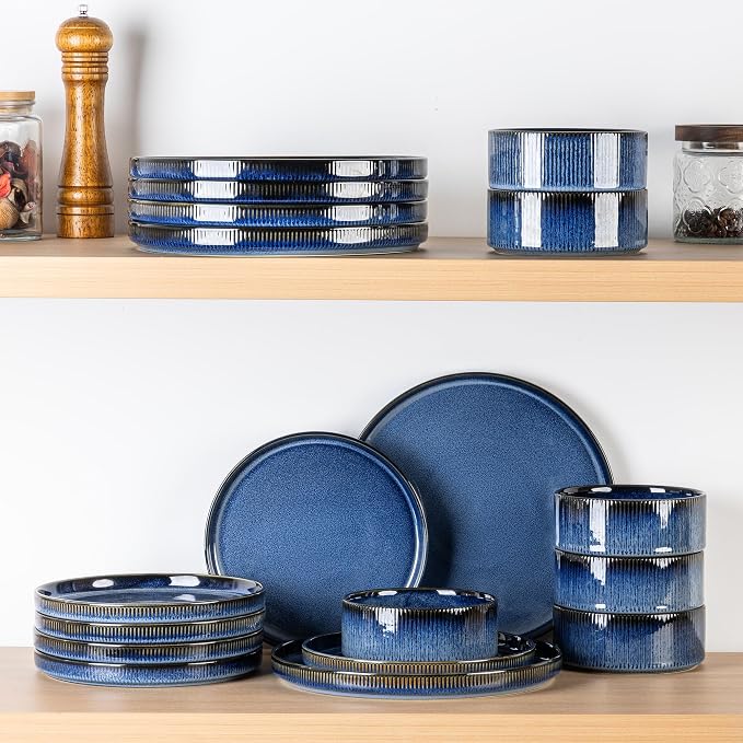 Ceramic Dinnerware Set for 4, 12-Piece Plates and Bowls Set | Lightweight - Image 7