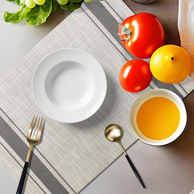 Placemats Set of 4 Vinyl Washable Gray Placemats, 18"x12" Wipeable Heat-Resistant Non-Slip Easy Clean Table Mats Ideal for Dining Table Table Runner and Outdoor(4, Grey Wide Stripe)