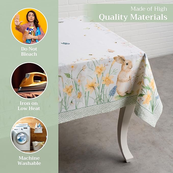 Maison d' Hermine Table Cloth Rectangle Table 100% Cotton 60 x 108 Inches Tablecloth Reusable Decorative for Dining Room Farmhouse Home Valentines Day Decorations Spring Summer - Easter Dew