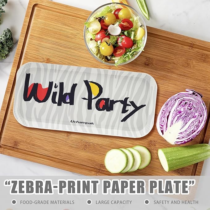 50 Pack 10.43 Inch Rectangle Paper Plates, Heavy Duty Disposable Plates Decorative Plates Party Plate Food Trays for Tacos, Dessert, Snack, Salad, Pasta, Camping Picnic Party (Zebra Stripe)