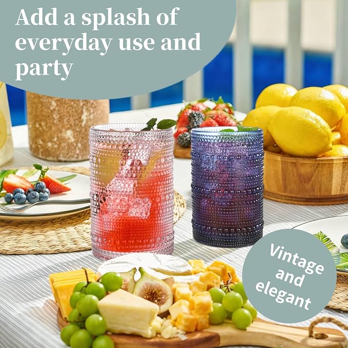Vintage Hobnail Drinking Glasses Set of 6, 15 oz Highball Glasses, Water - Image 2