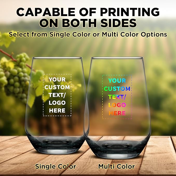 DISCOUNT PROMOS 50 Vaso Silicia Stemless Wine Glasses Set, 16 oz. - Personalized Text, Logo - Clear, Orb-Like, Thick base - Black