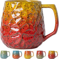 18oz Unique Yellow & Red Kiln-Change Ceramic Coffee Mug, Handcrafted Hammered by XIYUANJI