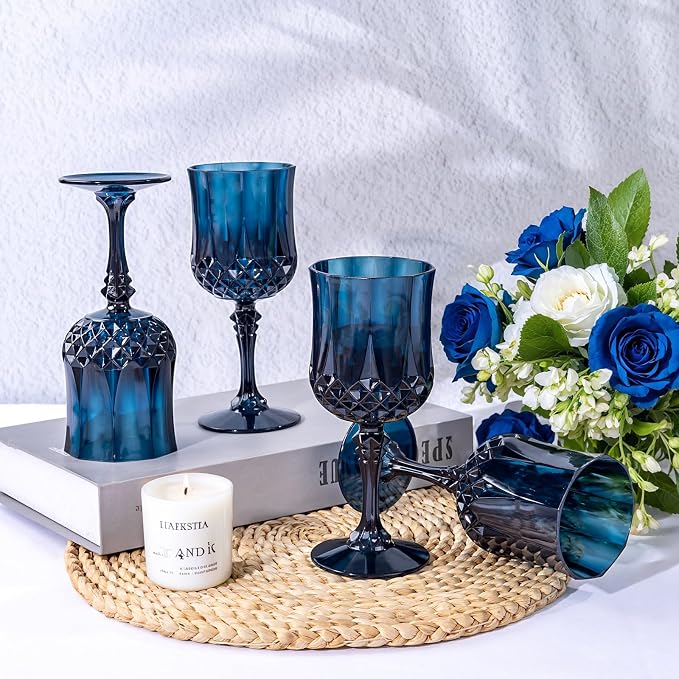Ciaell 24 Pack Blue Plastic Wine Glasses - Image 3