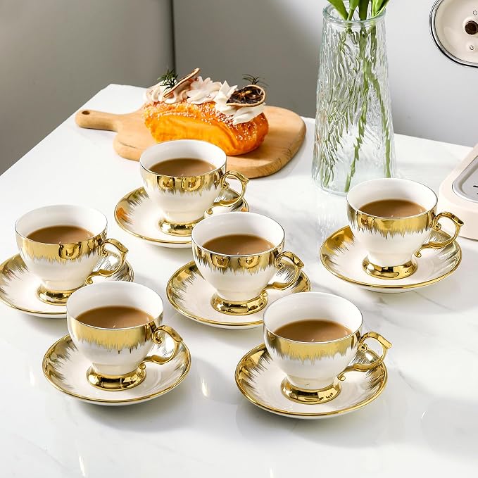 LETAOTAO Tea Cups and Saucers Set of 6, 7 oz Turkish Coffee Cup set | Ceramic - Image 6
