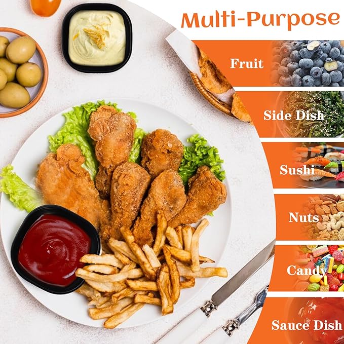 Homienly Soy Sauce Dishes,Wheat Straw Small Bowl Set of 6-4.5 OZ Small Dessert Bowls,Unbreakable Dipping Bowls,Dipping Sauce Cups,Mini Prep Bowls, Dip Bowl for Side Dish - Black