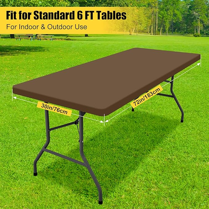 Smiry Rectangle Tablecloth, Elastic Fitted Flannel Backed Vinyl Tablecloths for 6ft Folding Tables, Waterproof Wipeable Table Covers for Indoor, Outdoor, Picnic and Camping (Brown, 30"x72")