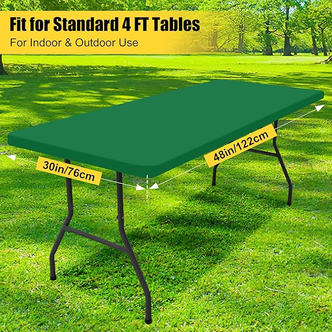 Smiry Rectangle Picnic Table Cloth, Waterproof Elastic Fitted Tablecloths for 4 Foot Tables, Washable Polyester Table Cover for Camping, Indoor and Outdoor (Hunter Green, 30"x48")