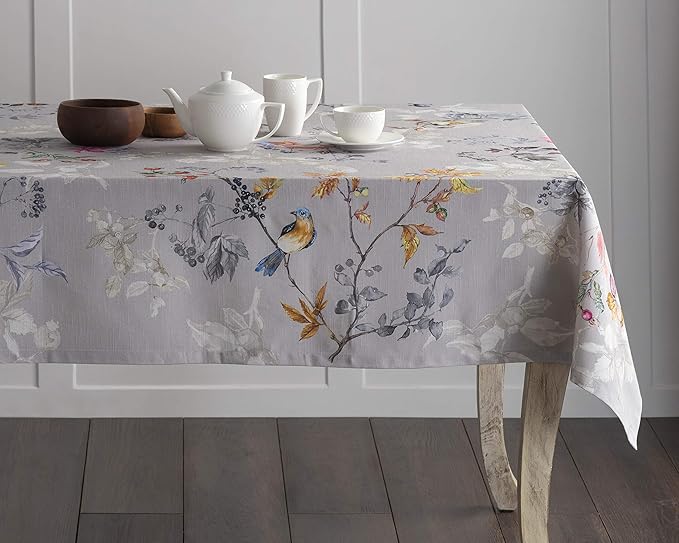 Maison d' Hermine Table Cloth Rectangle Table 100% Cotton 54 x 72 Inches Fall Tablecloth Reusable Everyday Use for Thanksgiving Christmas Decorations Dining Farmhouse Party (Equinoxe - Grey)