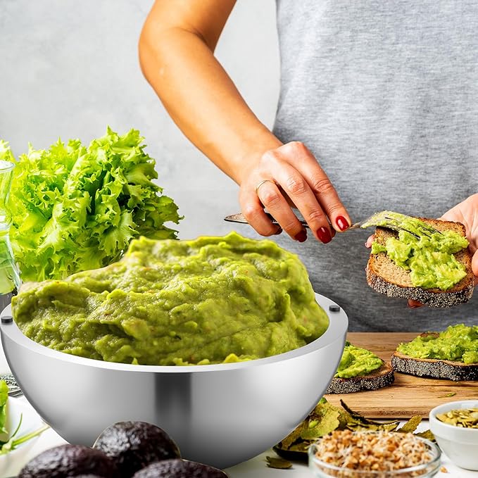Honeydak 2 Pack 70 oz Dip Chiller Bowl Stainless Steel Double Walled Insulated Ice Serving Bowl for Parties Salsa, Guacamole, Condiments, Sauces, Salad & Food Hot or Cold