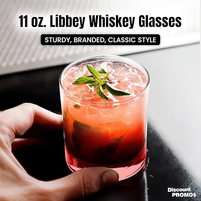 Whiskey Glasses by Libbey 10 oz. Set of 10, Bulk Pack - Heavy Base Old Fashioned Glass, Perfect for Scotch, Bourbon, Whiskey, Cocktail - Red