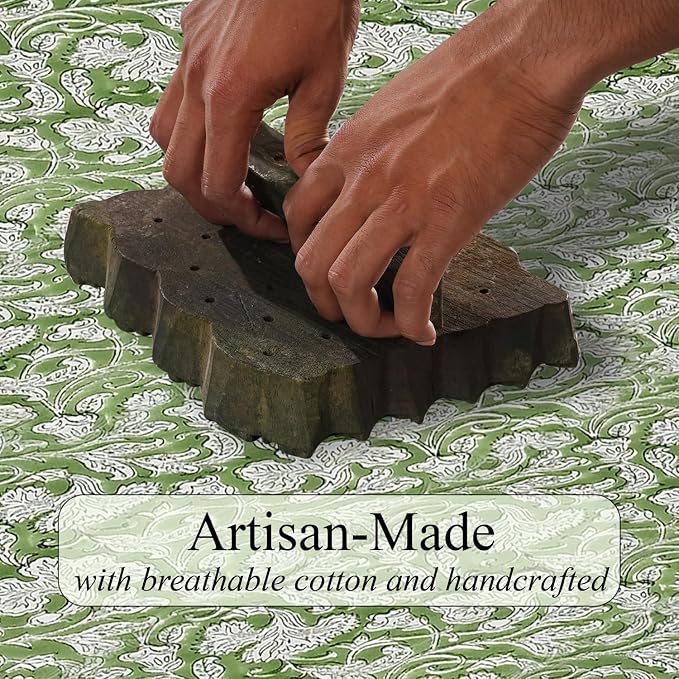 Sage Green Hand Block Print 100% Cotton Table Runner 16x106 Inch | Perfect - Image 3