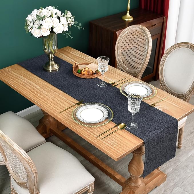 NEWISHER Reversible Double Layer Table Runner Faux Linen Fabric 13x48inch | - Image 2
