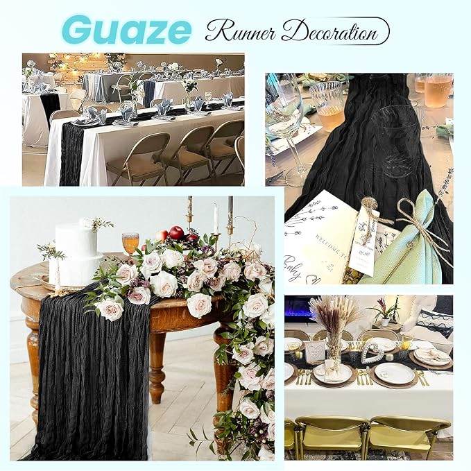 4 Pack Black Cheesecloth Table Runner 20 x 120 inch Gauze Table Runners 10 FT - Image 4