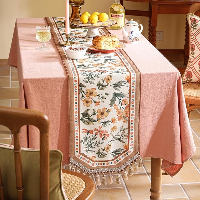 bilin gaier Designer French Linen Small Table Runner, Floral Pattern, Dining - Image 5