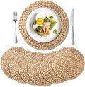 6 Pack, Round Woven Placemats, Natural Water Hyacinth Wicker Place mats by YANGQIHOME