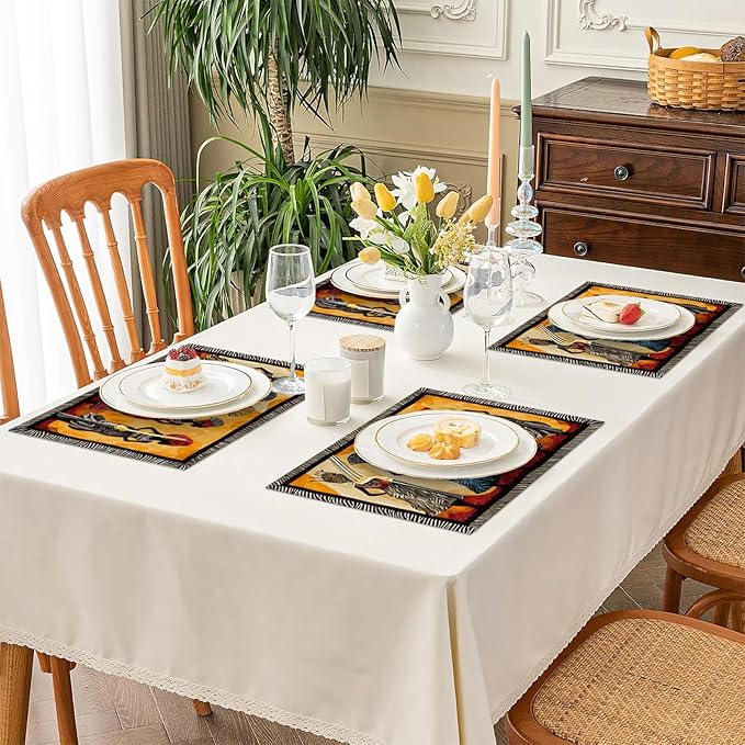 Kwanzaa Placemats Set of 6, African American Christmas Table Mats, Black Women Washable Place Mats for Coffee Bar Home Party Indoor Kitchen Dining Table Decoration 12x18 Inch