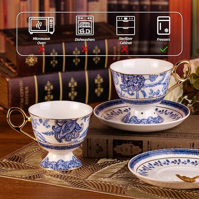 KAMMAK Tea Cups and Saucers Set of 2, Fine Bone China Coffee Cups, 572N | - Image 3