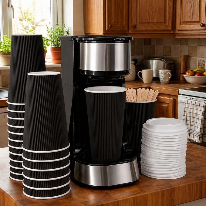 Restaurantware 12 Ounce Double Wall Disposable Coffee Cups, 500 Insulated Black - Image 3