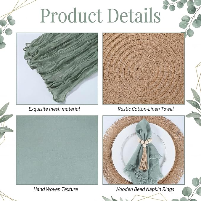 Frienda Set of 6 Boho Table Placemats Round Woven Place Mats Matching Linen - Image 3