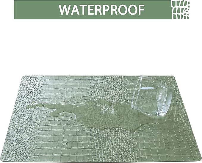 Jovono Faux Leather Placemats Set of 4, Waterproof Heat Resistant Dinner Place Mats for Dining Table, Non-Slip Crocodile Embossed, Green (17.8x11.8 Inch)