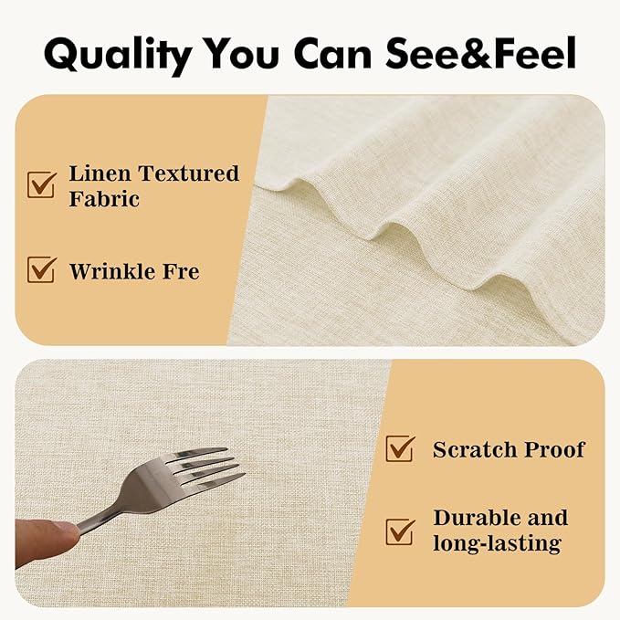 JIUZHEN Round Table Cloth Faux Linen Farmhouse Tablecloth Wrinkle and Stain Resistant Decorative Fabric Table Cover for Kitchen, Dining Room, Parties and Camping, Champagne, 60 Inch Round