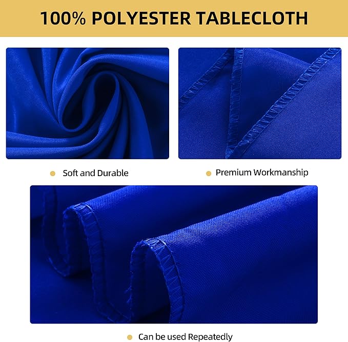 2-Pack 60x60 inch Royal Blue Table Cloths, Solid Stain and Wrinkle Resistant Tablecloth, Premium Plain Weave Polyester Fabric Rectangle Table Linen Covers for Hotel, Banquet