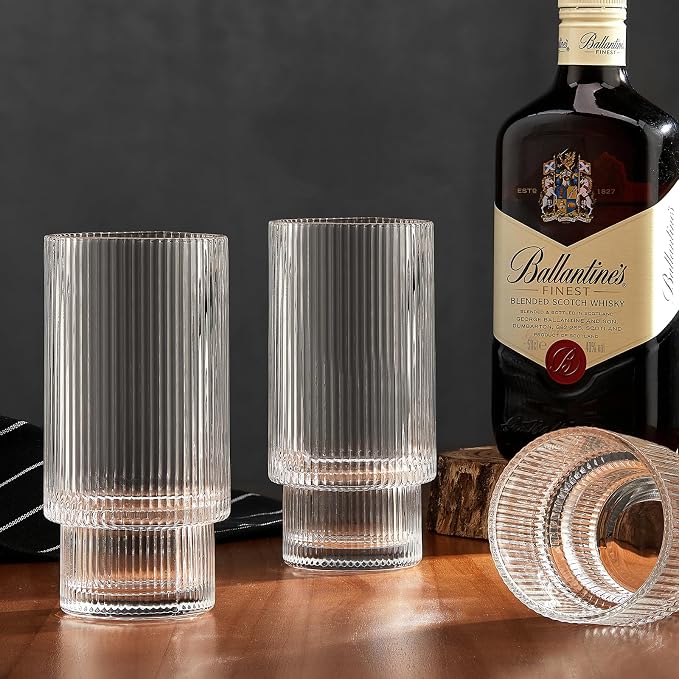 Qipecedm® 6 Pack Ribbed Drinking Glasses, 16 oz Vintage Glass Cups, Highball - Image 6