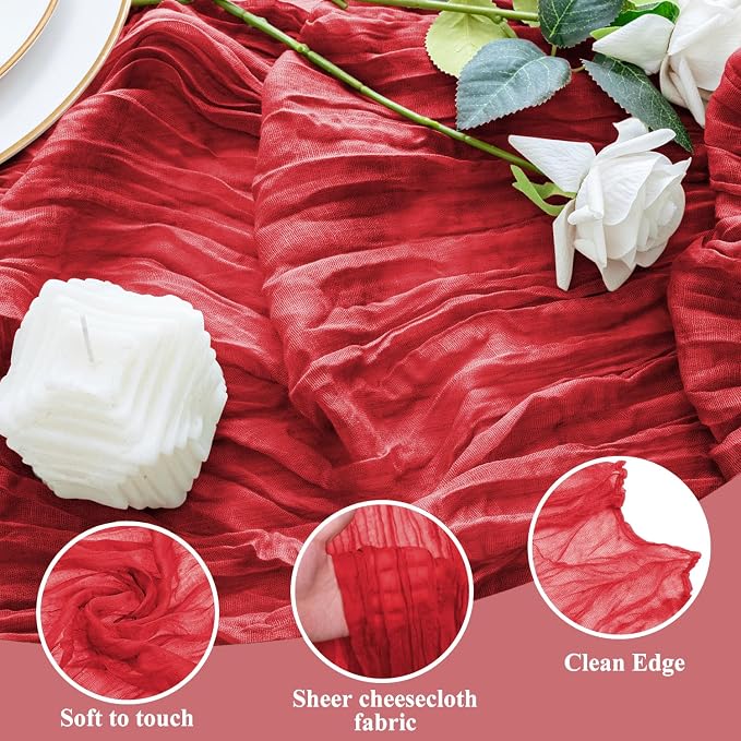 Cheesecloth Table Runner 10FT 2Pcs Red Boho Gauze Sheer Runners | Cheese Cloth - Image 3