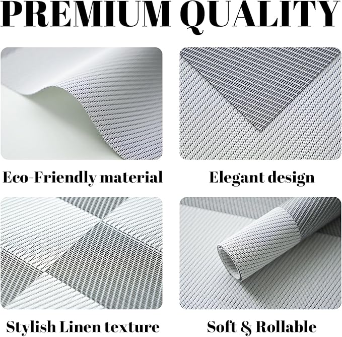 Placemats Set of 4 Vinyl/Plastic Woven Place Mats for Kitchen Table Indoor/Outdoor Washable Placemat Wipeable Dining Table Mats (Silver Cube,4)