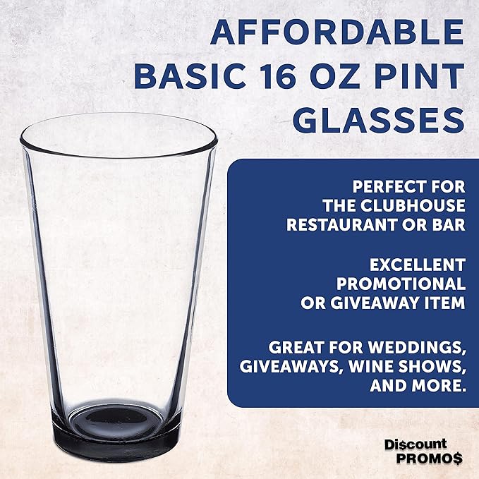 DISCOUNT PROMOS Beer Pint Glasses 16 oz. Set of 10, Bulk Pack - Heavy Duty Glassware for Restaurant, Thick Base and Walls, Stackable - Black
