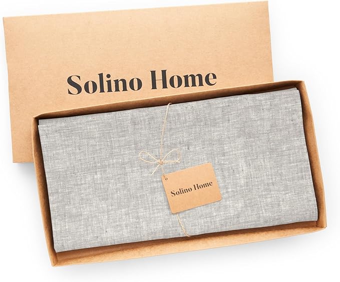 Solino Home Linen Tablecloth 52 x 52 Inch - 100% Pure Linen Square Table Throw - Athena, Machine Washable Oyster Grey Tablecloth for Spring, Easter