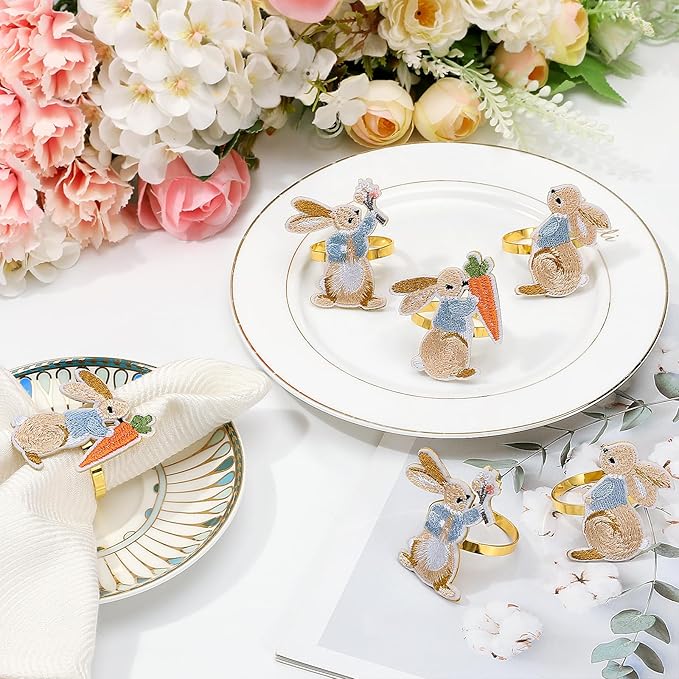 Lewondr 6 Pack Easter Bunny Napkin Rings, Easter Napkin Rings Decoration | by Lewondr