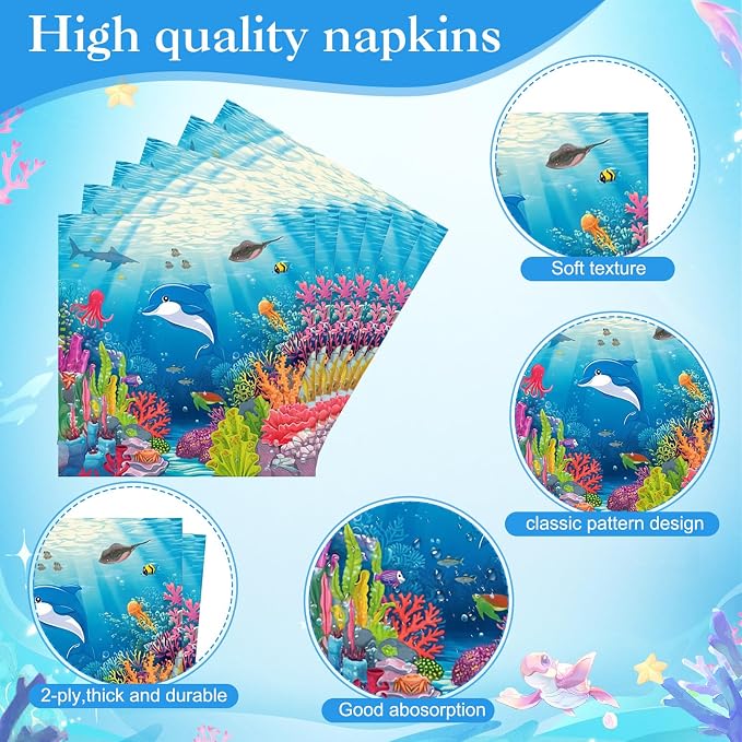 Pickmesh 250 Pcs Under The Sea Party Supplies Ocean Theme Paper Plates Napkins - Image 4