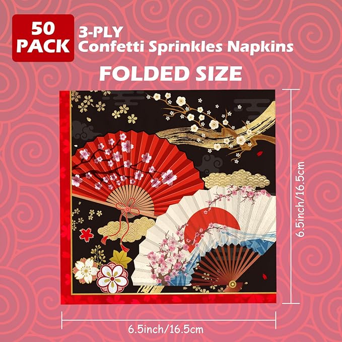 Japanese Hibachi Party Decorations, 50 Sheets Hibachi Party Napkins Supplies Disposable, Asian Japanese Style Paper Fans Paper Supplies Decor for Birthday Size 6.5 Inch
