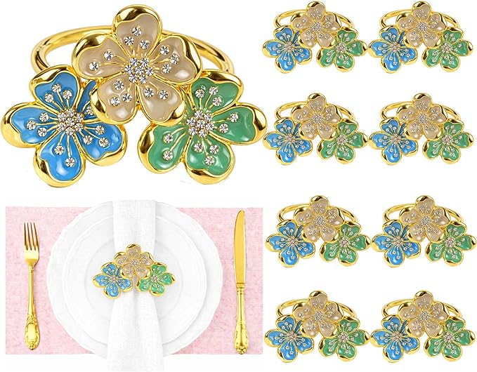 Flower Napkin Rings Set of 8, European Palace-Style Glaze, High-Temperature by Unknown