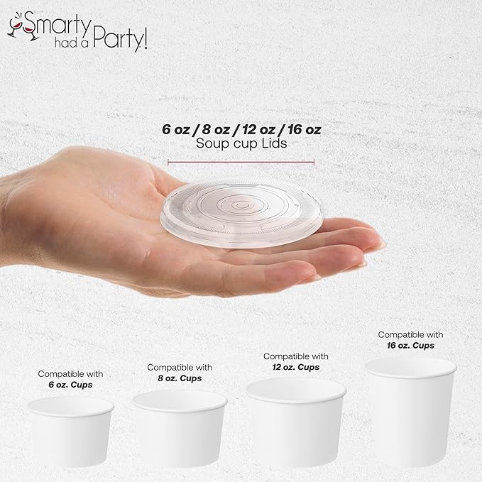 Smarty Had A Party 1000 Count Clear Plastic Lids for Squat Paper Soup Cups – Fits 6 oz, 8 oz, 12 oz & 16 oz Disposable Containers – Leak-Resistant, BPA-Free,Tight-Seal Covers for Takeout & Catering