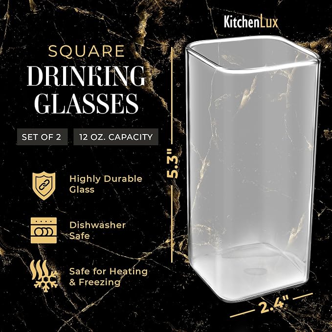 Kitchen Lux Square Drinking Glasses Set of 2 - Image 2