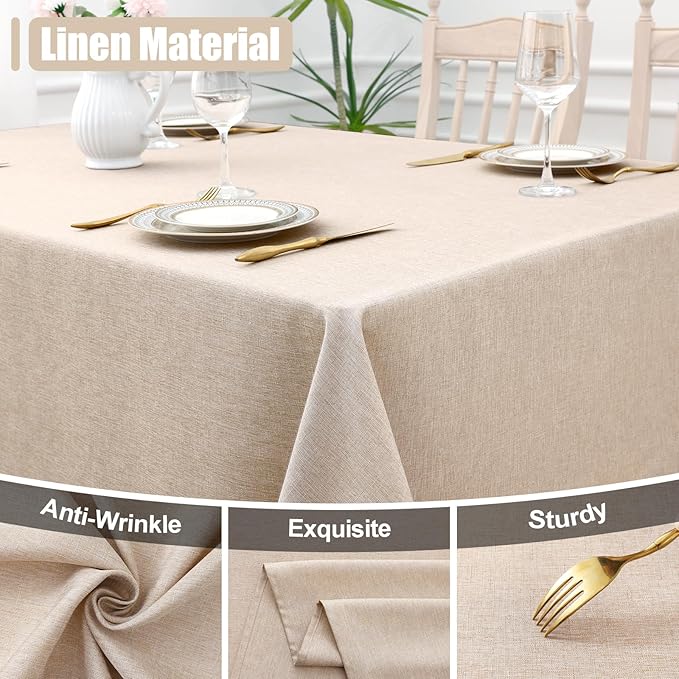 Smiry Rectangle Table Cloth Linen Textured, Waterproof Spillproof Anti-Wrinkle Burlap Tablecloth, Washable Decorative Fabric Table Cover for Dining, Party, Banquet, 60 x 84 Inch, Linen